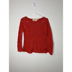 Angel of the North Sweater Womens Small Red Open Knit Pullover Merino Wool Boho